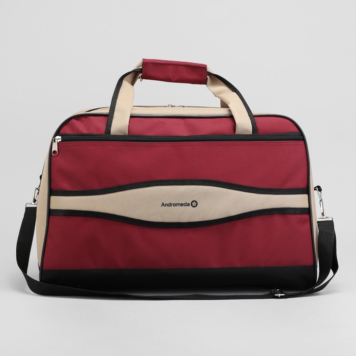 Сумка дорожная на молнии, 1 отдел, 1 наружный карман, бордовый/бежевый