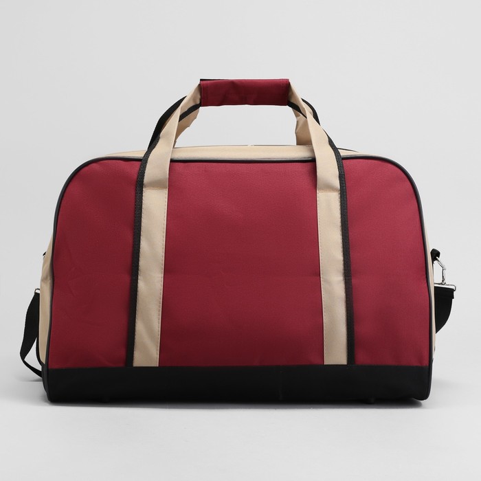 Сумка дорожная на молнии, 1 отдел, 1 наружный карман, бордовый/бежевый