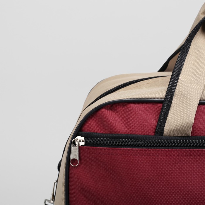 Сумка дорожная на молнии, 1 отдел, 1 наружный карман, бордовый/бежевый