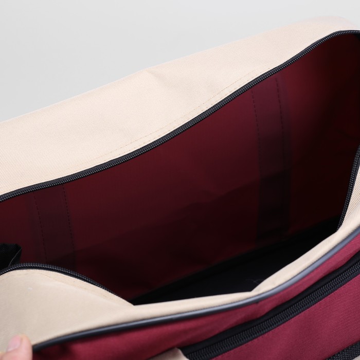 Сумка дорожная на молнии, 1 отдел, 1 наружный карман, бордовый/бежевый