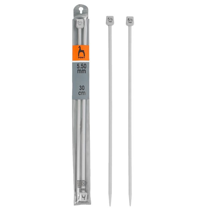 Спицы для вязания прямые, наконечник, d=5,5мм, 30см, 2шт