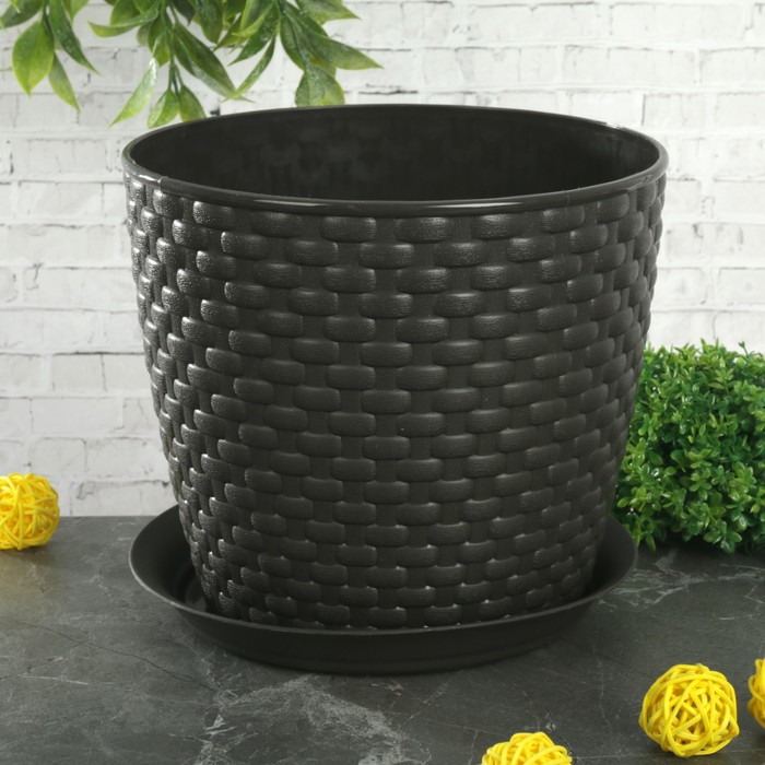 Кашпо с поддоном 3 л "Ротанг", цвет коричневый