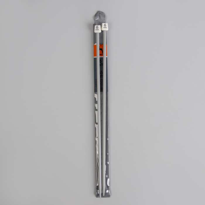 Спицы для вязания прямые, наконечник, d=6мм, 35 см, 2шт