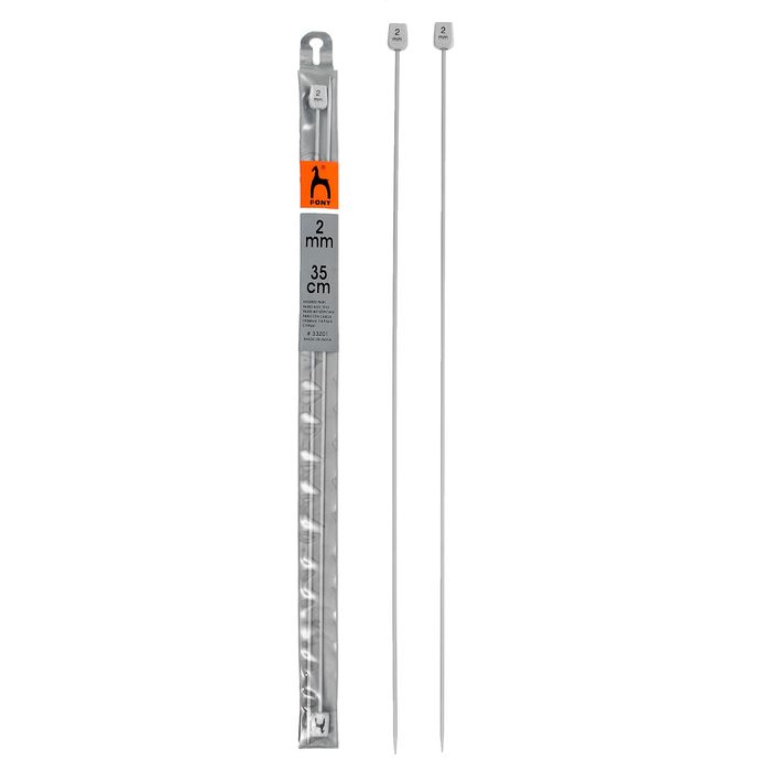 Спицы для вязания прямые, наконечник, d=2мм, 35см, 2шт