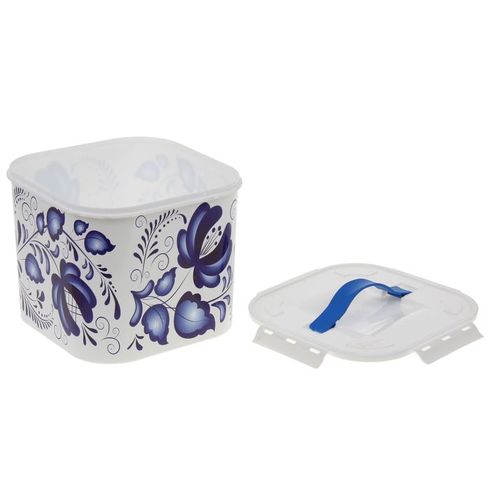 Контейнер для хранения 7 л "ДЕКО. Гжель" квадратный с ручкой и крышкой