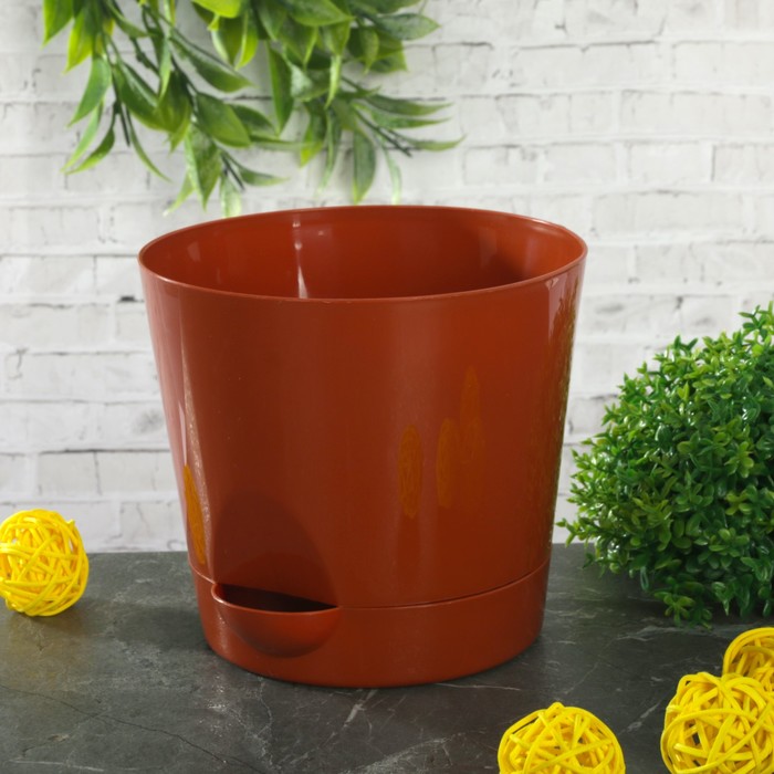 Кашпо с прикорневым поливом d=12 см "Ника" 800 мл, цвет терракотовый