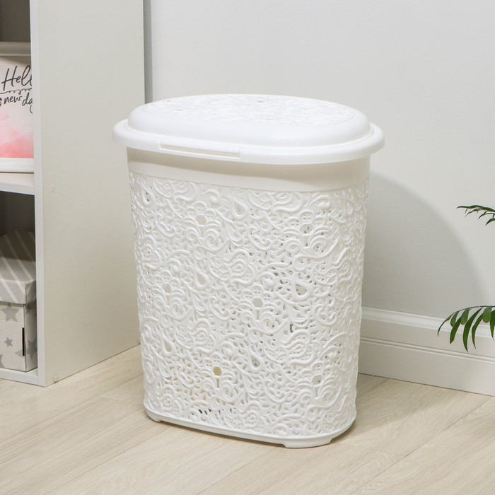 Корзина для белья 50 л "Кружево", цвет белый