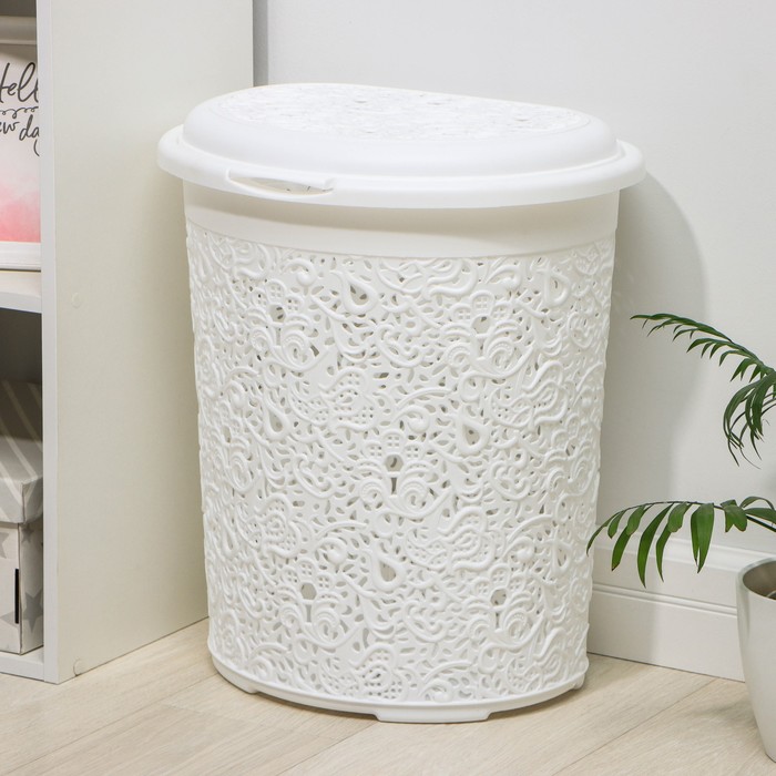 Корзина для белья 50 л "Кружево", цвет белый