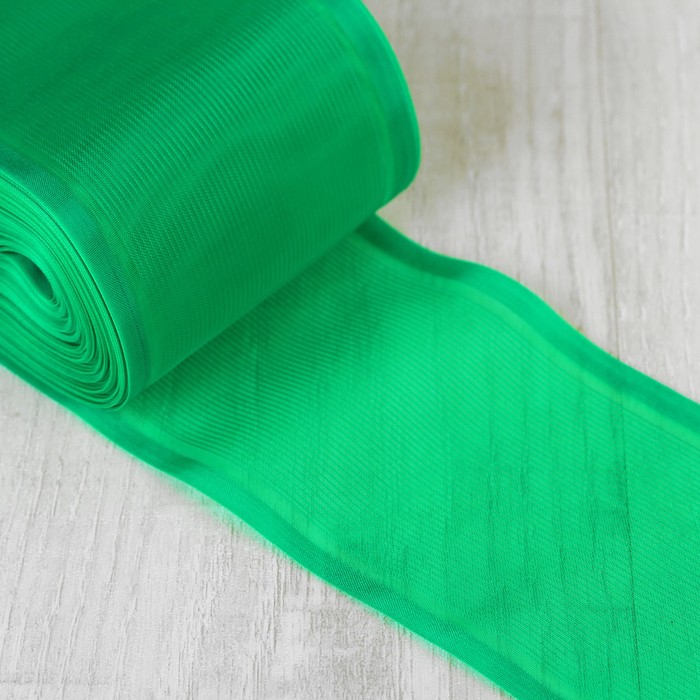 Лента для бантов, 80мм, 25м, цвет зелёный