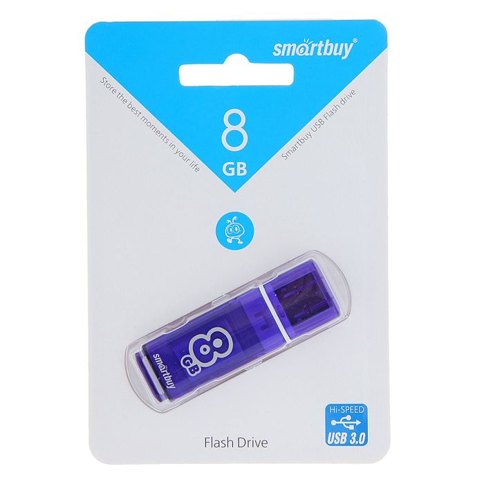 Флешка USB Smartbuy 8Gb Glossy series, 3.0, синяя