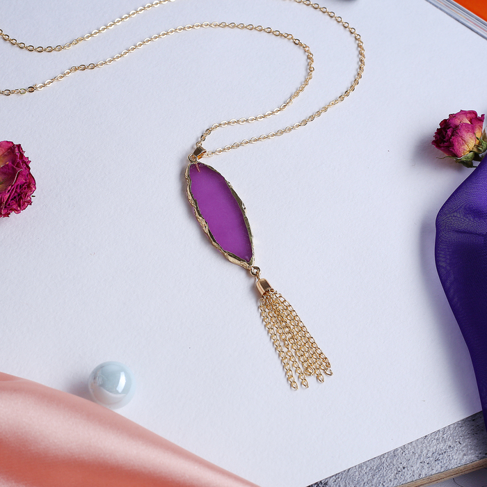 Кулон "Натурель фэшн" эллипс, кисть, цвет фиолетовый в золоте, 70см