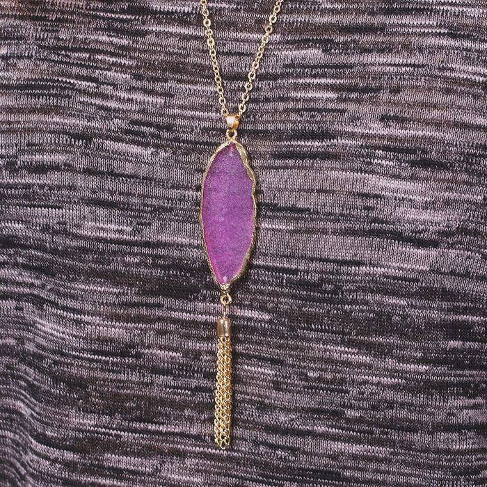 Кулон "Натурель фэшн" эллипс, кисть, цвет фиолетовый в золоте, 70см