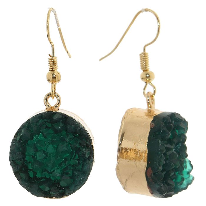 Серьги "Натурель фэшн" круг цвет изумруд в золоте