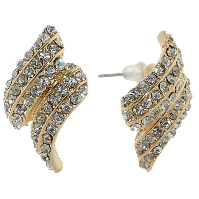 Серьги со стразами "Скоба в камнях", цвет белый в золоте