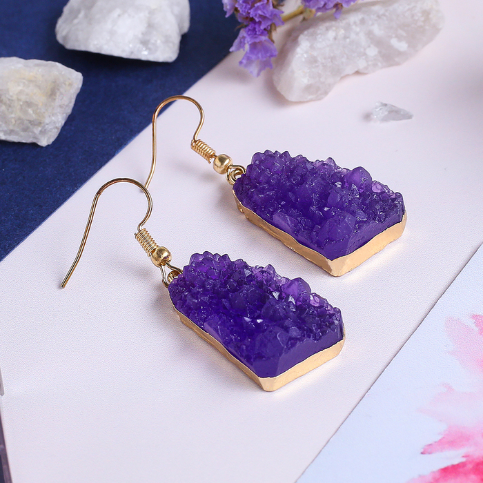 Серьги "Натурель фэшн" трапеция цвет фиолетовый в золоте