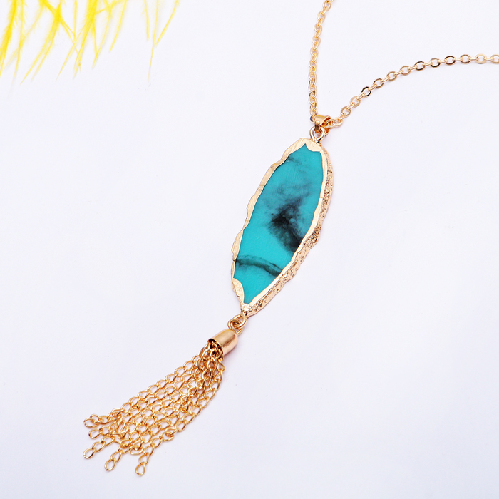 Кулон "Натурель фэшн" эллипс, кисть, цвет зелёный в золоте, 70см