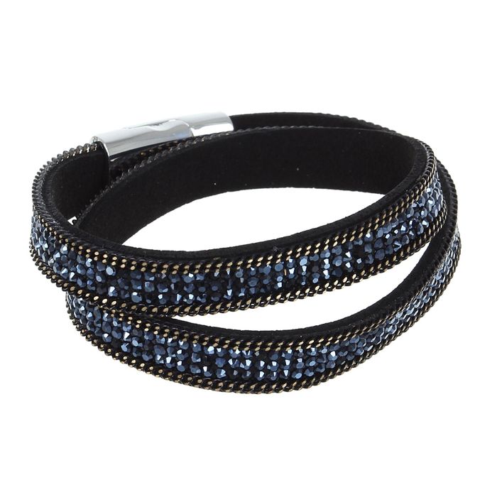 Браслет кожа "Каменная роскошь", цвет антрацитовый в серебре