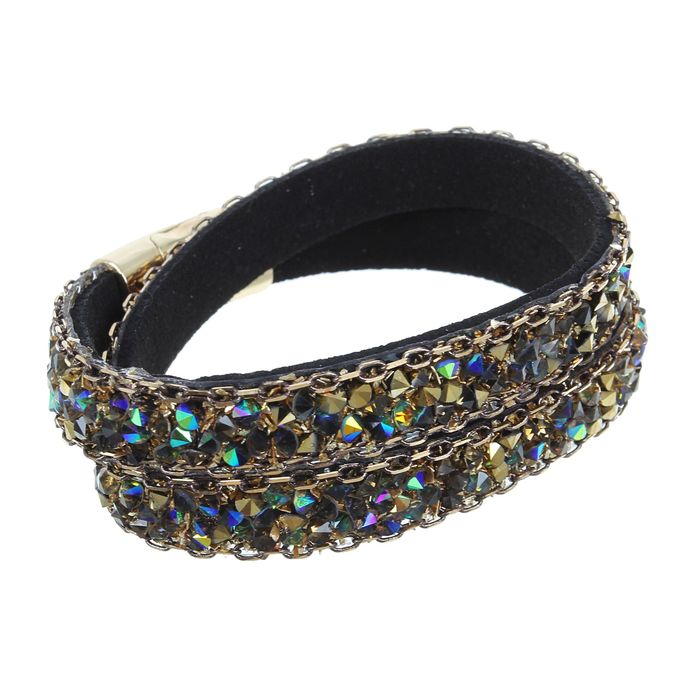 Браслет кожа "Каменная роскошь" россыпь, цвет золото