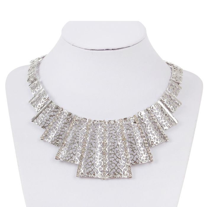 Колье "Прямоугольники ажурные", цвет серебро, 40 см