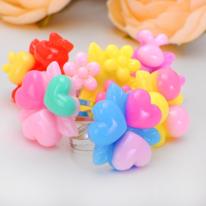 Кольцо детское "Выбражулька" ассорти-трио яркое, форма МИКС, цвет МИКС, безразмерное