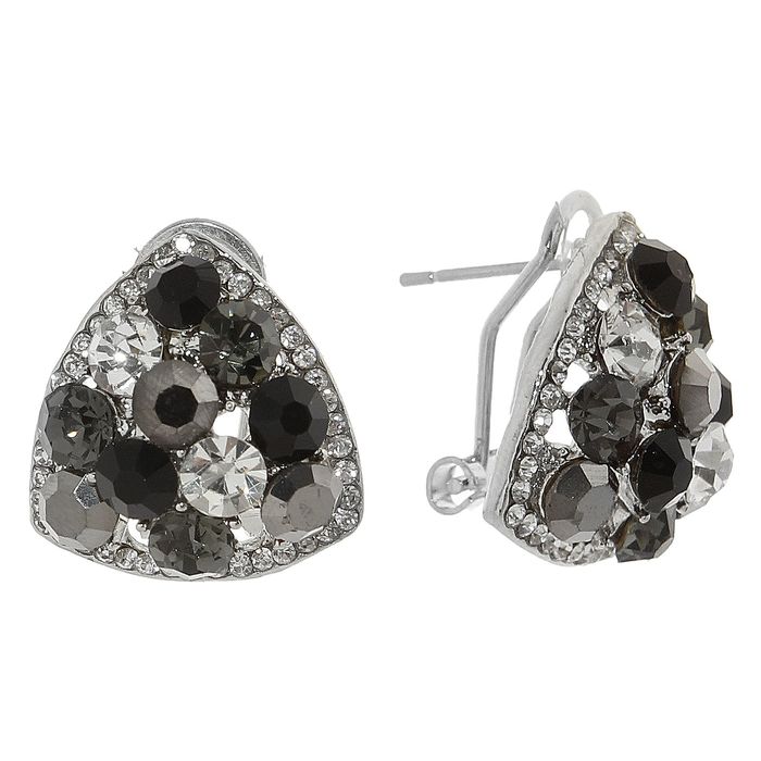 Серьги со стразами "Треугольник скруглённый" каменная роскошь, цвет серо-чёрный в серебре