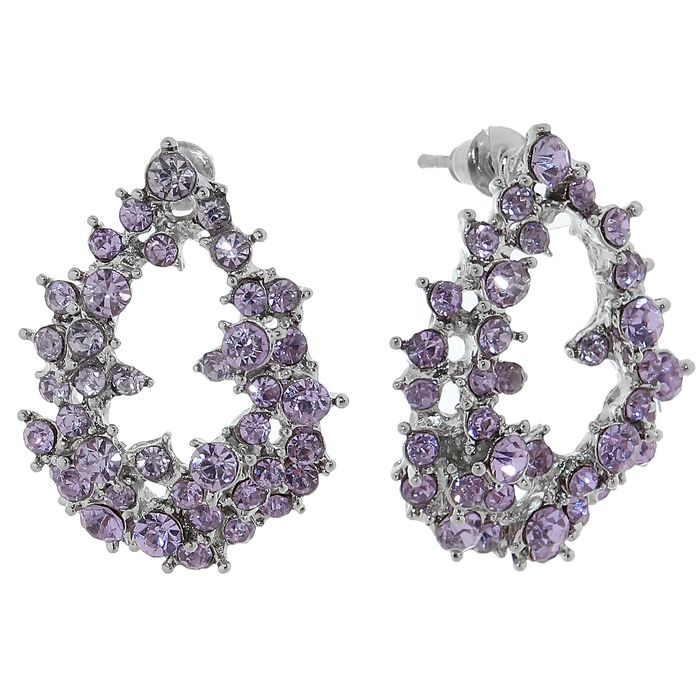 Серьги со стразами "Капля" сиреневый в серебре