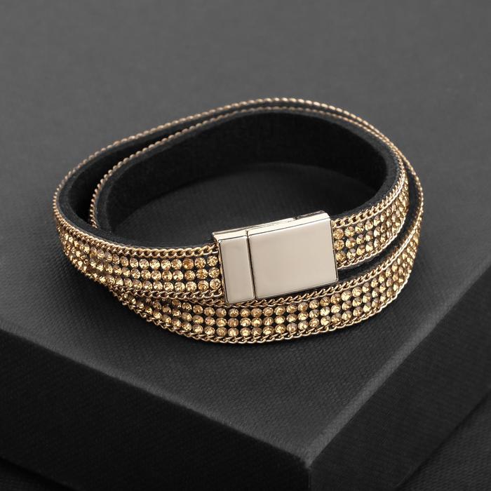 Браслет кожа "Каменная роскошь", цвет золото