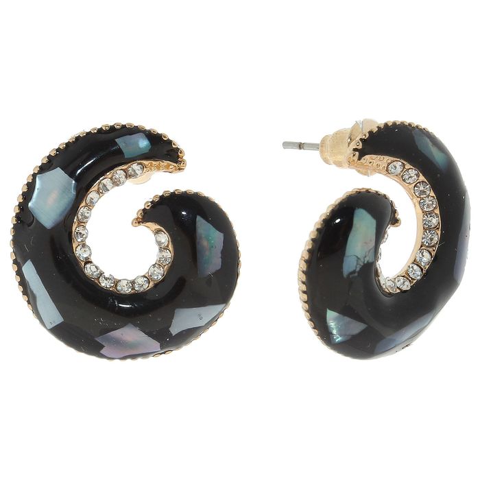 Серьги эмаль "Завиток" ракушка цветная в золоте