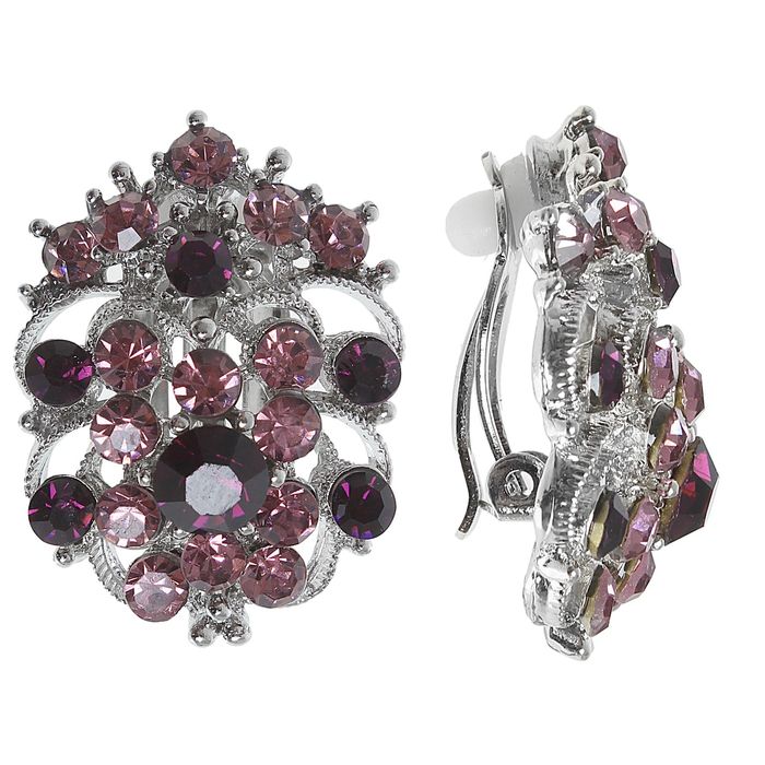 Клипсы "Ажур", цвет розово-фиолетовый в серебре