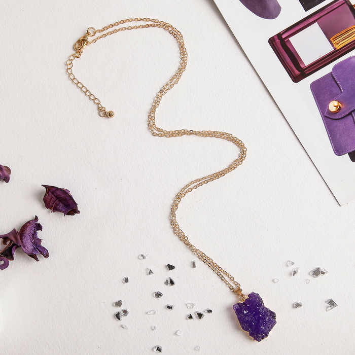 Кулон "Натурель фэшн" геометрия, цвет фиолетовый в золоте, 70см