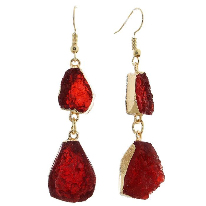 Серьги "Натурель фэшн" капля, цвет ярко-красный в золоте