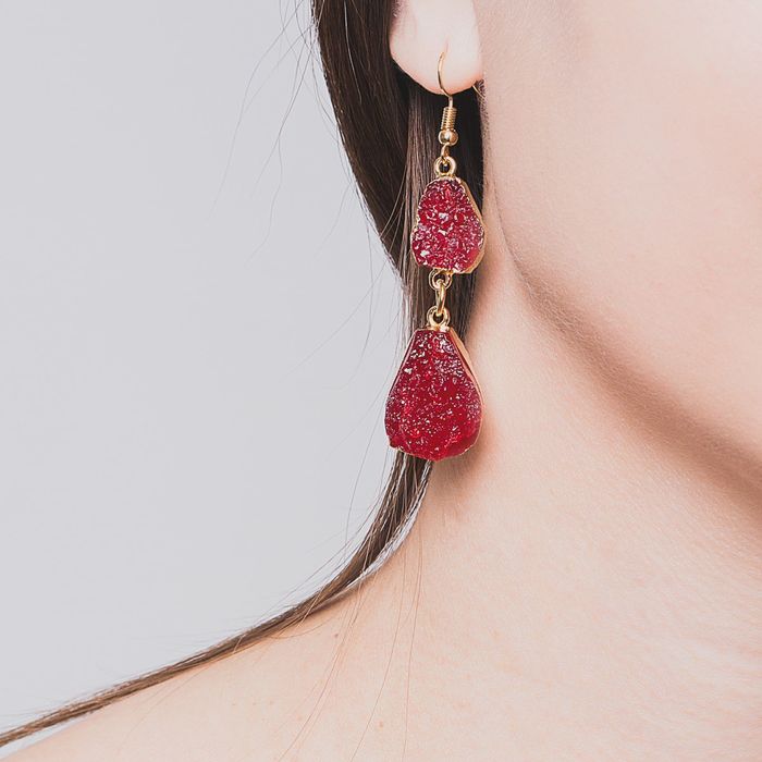 Серьги "Натурель фэшн" капля, цвет ярко-красный в золоте