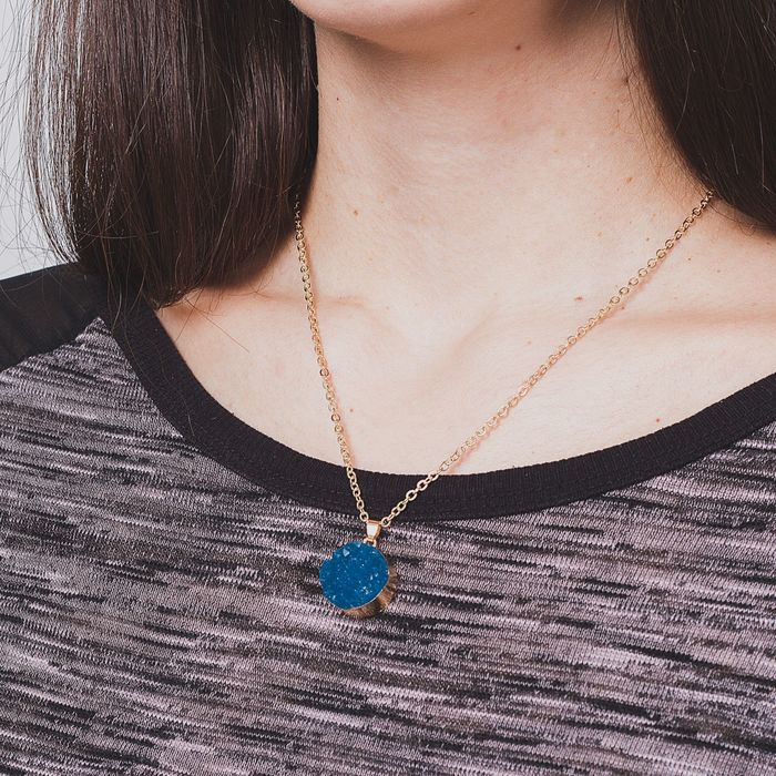 Кулон "Натурель фэшн" круг, цвет синий в золоте, 45см