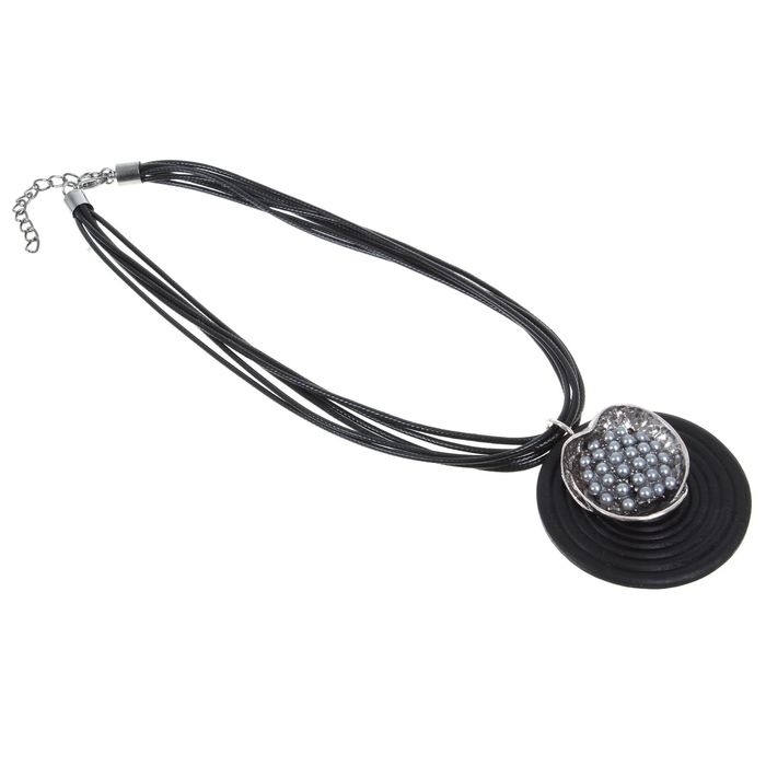 Кулон на шнурке "Круг жемчужный", цвет чёрно-серый