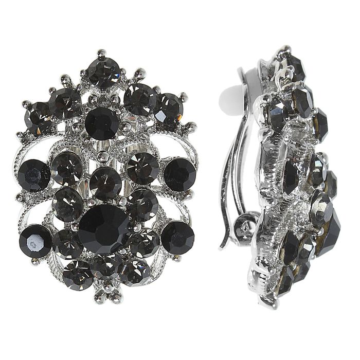 Клипсы "Ажур", цвет чёрный в серебре