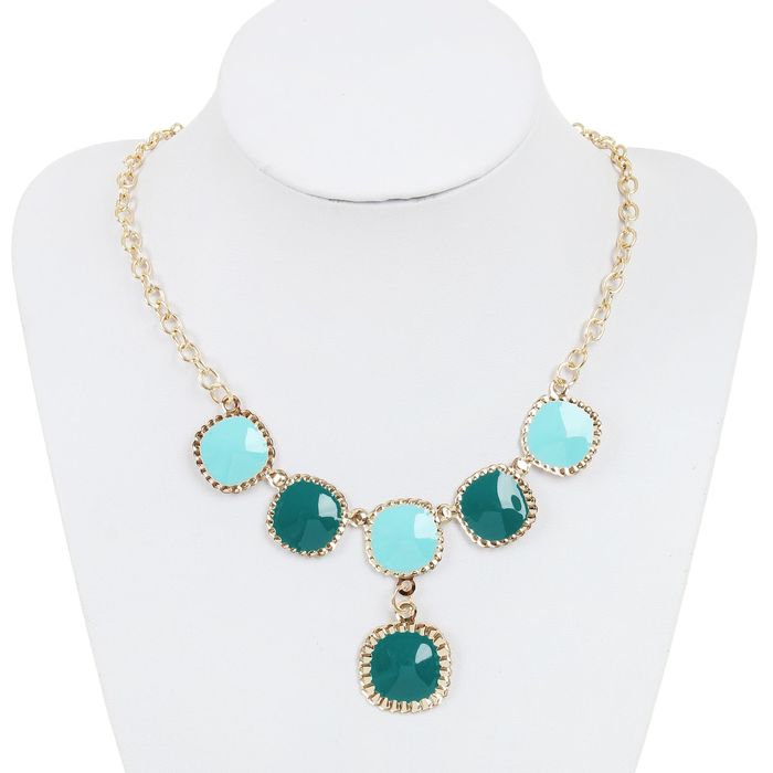 Колье "Квадрат каскад", цвет морской в золоте