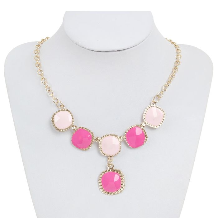 Колье "Квадрат каскад", цвет розовый в золоте