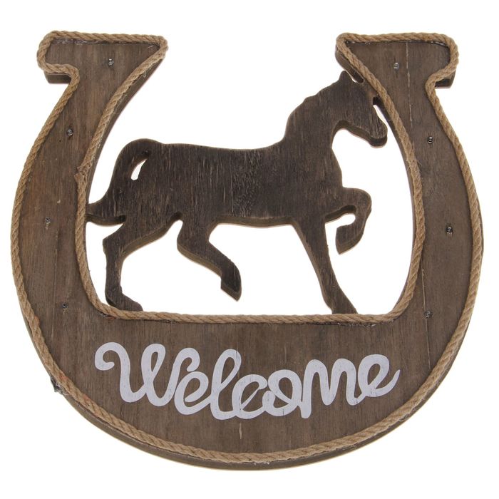 Декор дачный "Лошадь в подкове: Welcome" со светодиодами