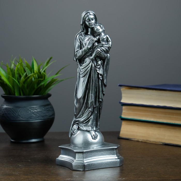 Статуэтка "Дева Мария" с младенцем, малая, металлик