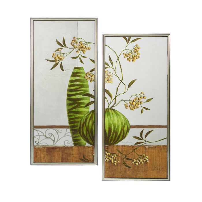 Модульная картина в раме "Зелёные вазы с цветами"