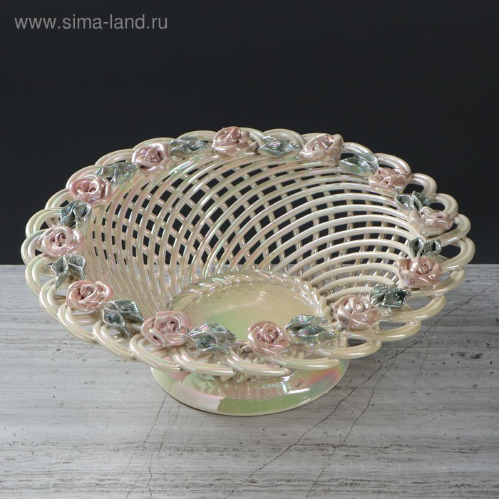 

Конфетница "Плетенка", круглая, веночек с лепкой, керамика, 11 см