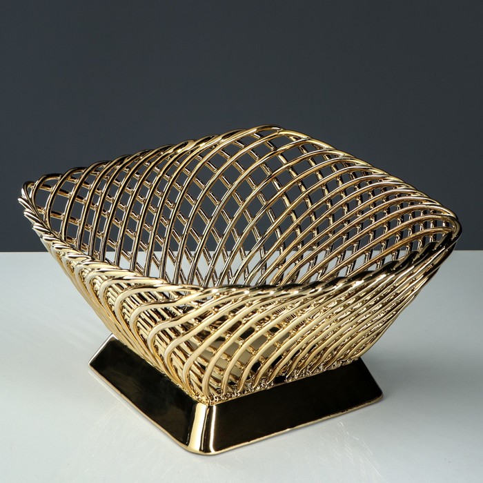 Конфетница "Плетенка", квадрат, золото
