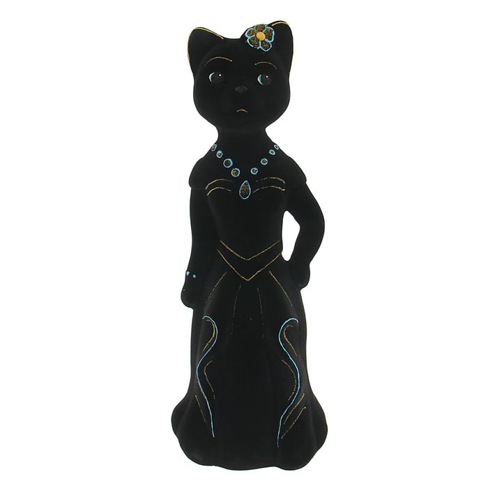 Копилка "Кошка Миледи" большая, флок, чёрная