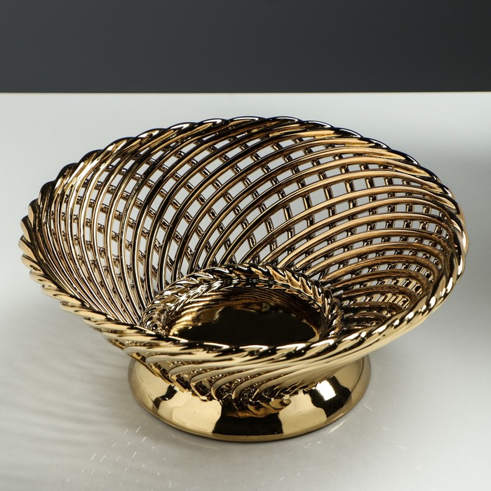 Конфетница "Плетенка" круглая, золото