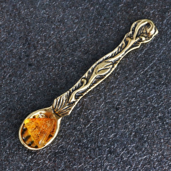 Сувенир кошельковый  "Ложка загребушка", с натуральным янтарем