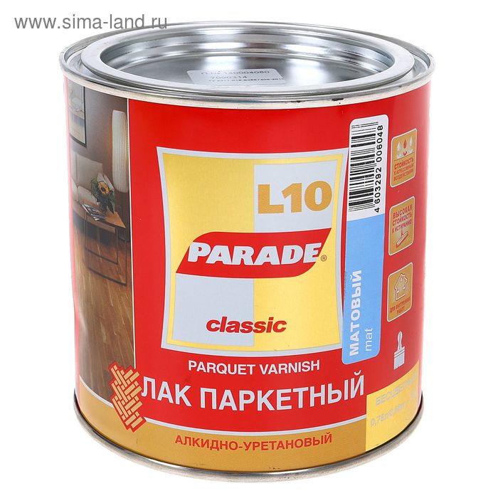цена Лак паркетный алкидно-уретановый PARADE L-10 матовый 0,75л