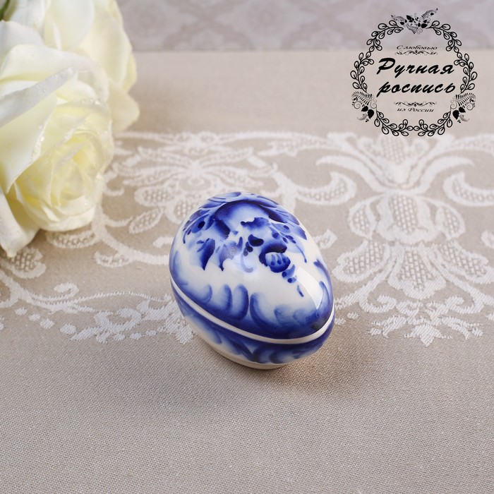 Шкатулка «Яйцо», гжель, кобальт