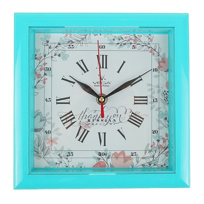 Часы настенные квадратные "Бирюза", бирюзовая рамка, 20х20 см, микс