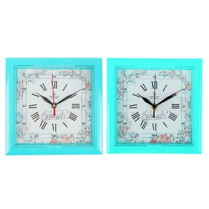Часы настенные квадратные "Бирюза", бирюзовая рамка, 20х20 см, микс