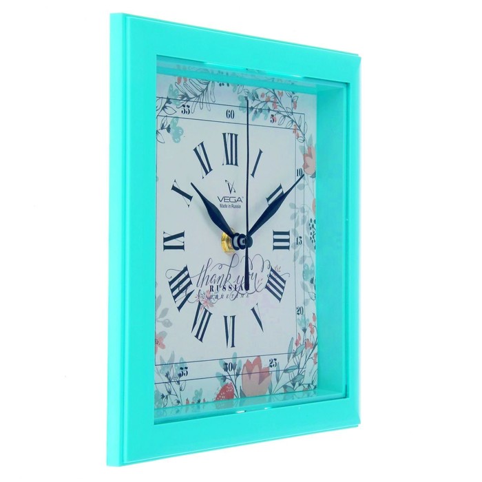 Часы настенные квадратные "Бирюза", бирюзовая рамка, 20х20 см, микс